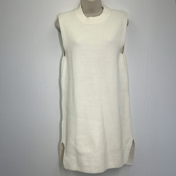 H&M - Ivory Ribbed Crewneck Sleeveless Long Slit Sweater Vest Size XS - Picture 2 of 11